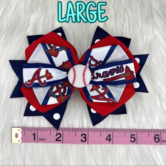 🎀⚾️ MLB Atlanta Braves Baseball Hair Bow Barrette Clip ⚾️🎀 - Picture 3 of 4